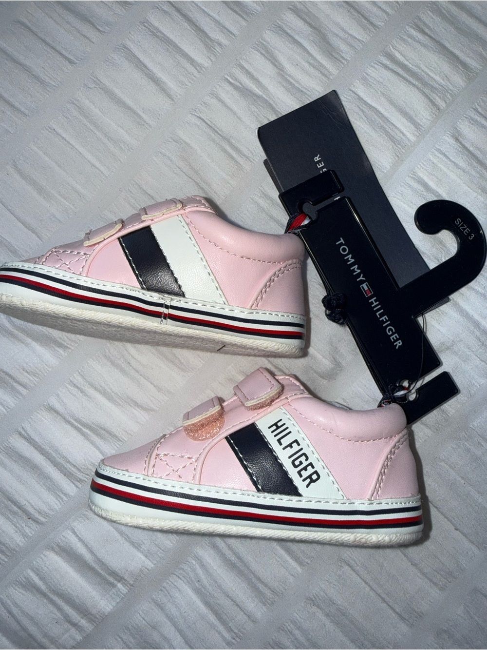 Tommy Hilfiger Infant Baby Size 3 Shoes Pink Sneakers Signature Stripe NWT !